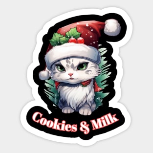 Cookies & Milk - Christmas Cat - Winter Holiday Sticker